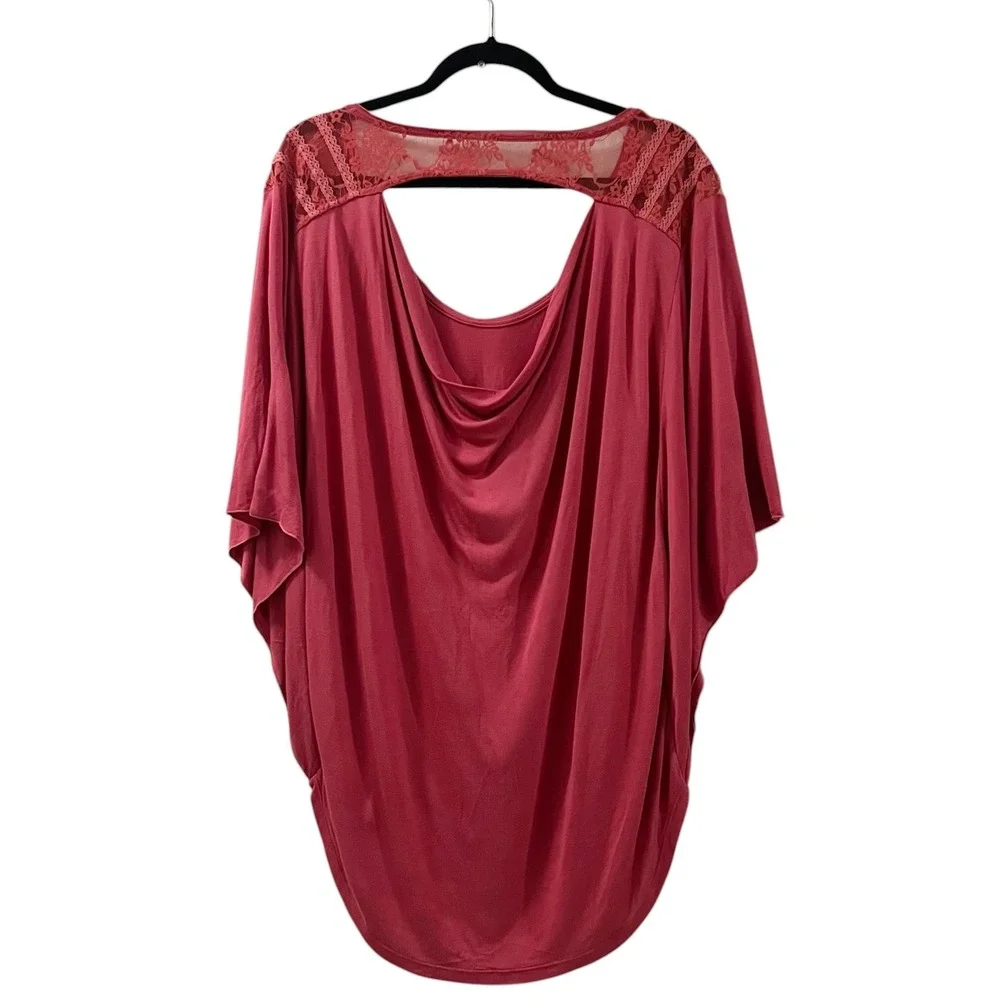 Free People Womens Berry Pink Lace Shoulder Draped‎ Open Back Tunic Top Large